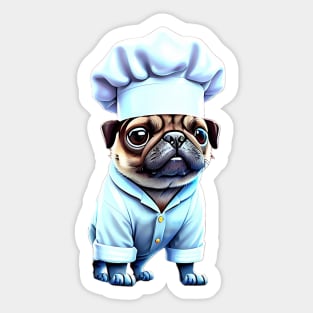 Cute Pug Chef T-Shirt - Adorable Pug in Chef Uniform Design Sticker